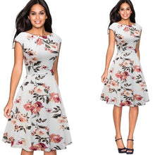 Load image into Gallery viewer, Women Elegant Summer Solid Color Ruched Cap Sleeve Casual Wear To Work Office Party Fitted Skater A-Line Swing Dress EA067
