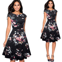 Load image into Gallery viewer, Women Elegant Summer Solid Color Ruched Cap Sleeve Casual Wear To Work Office Party Fitted Skater A-Line Swing Dress EA067
