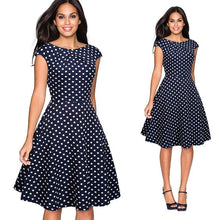 Load image into Gallery viewer, Women Elegant Summer Solid Color Ruched Cap Sleeve Casual Wear To Work Office Party Fitted Skater A-Line Swing Dress EA067
