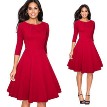 Load image into Gallery viewer, Women Elegant Summer Solid Color Ruched Cap Sleeve Casual Wear To Work Office Party Fitted Skater A-Line Swing Dress EA067
