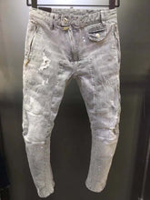 Load image into Gallery viewer, 2019 New Fashion Ripped Italian style Jeans Men Patchwork Hollow Out Printed Beggar Cropped Pants Man Cowboys Demin Pants Male
