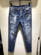 Load image into Gallery viewer, 2019 New Fashion Ripped Italian style Jeans Men Patchwork Hollow Out Printed Beggar Cropped Pants Man Cowboys Demin Pants Male
